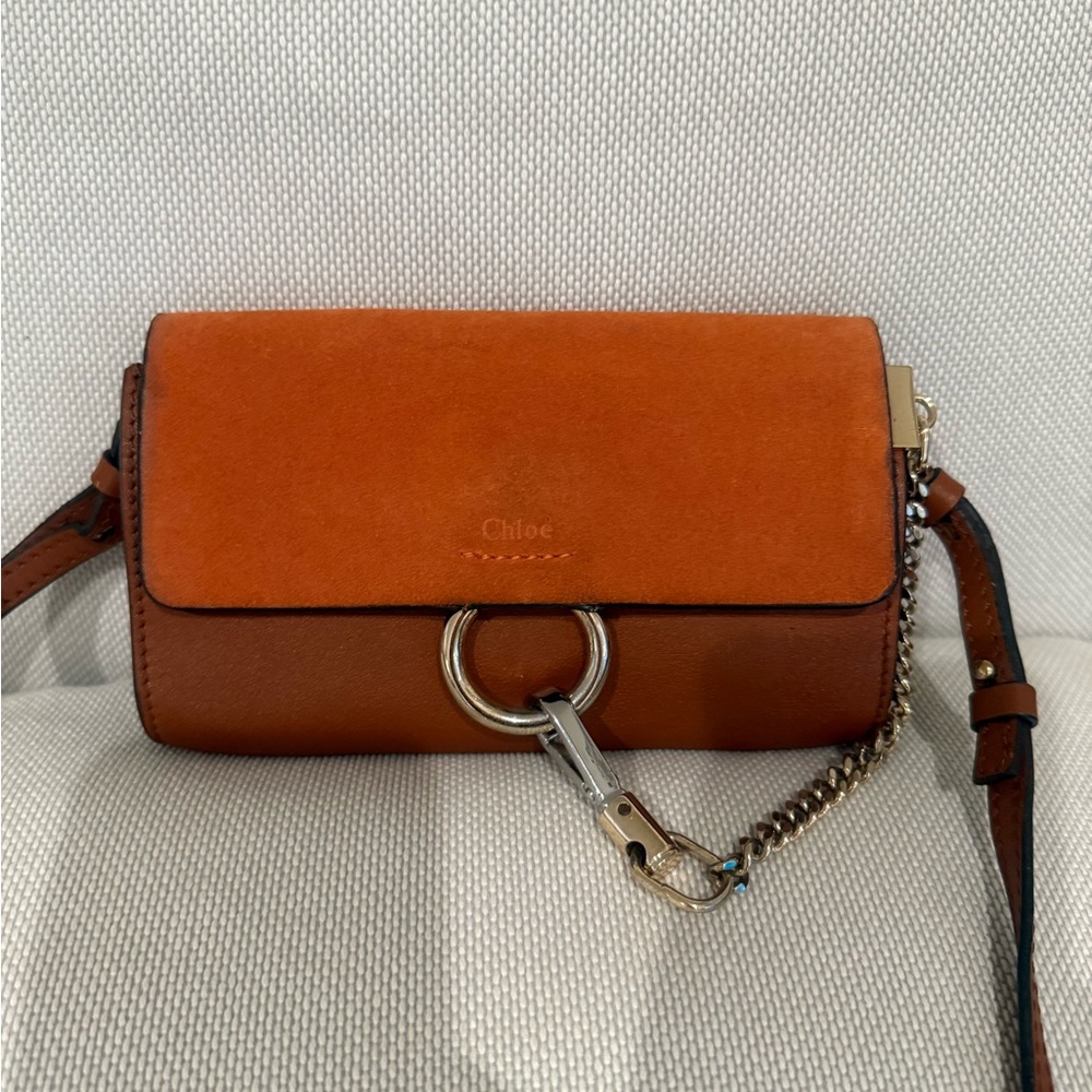 Chloé Two-Tone Tan & Orange Suede Leather Crossbody Bag